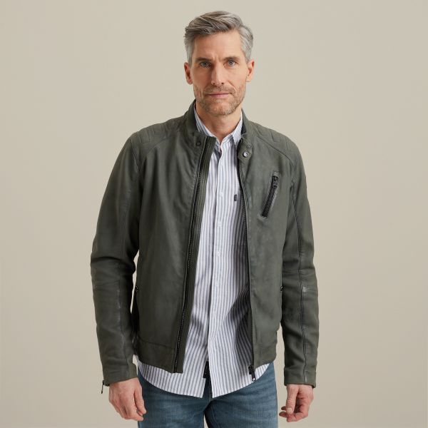 Bikebolt leren jas – Grey Comfort Denim – Leren jassen | VANGUARD