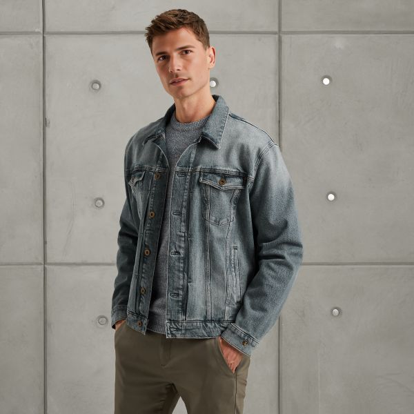 Denim trucker jacket met comfort stretch – Black Indigo – Jassen | CAST IRON