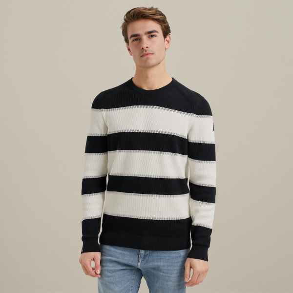 Pullover with stripe pattern – Black Indigo – Knitwear | VANGUARD
