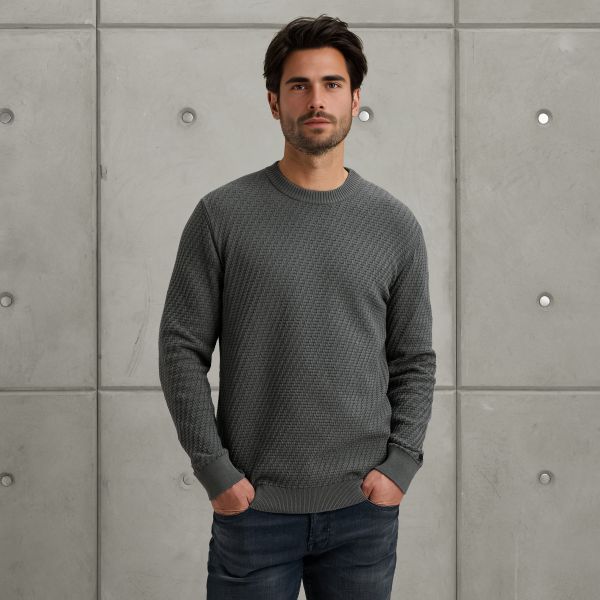 Trui met allover structuur – Grey Comfort Denim – Truien | CAST IRON