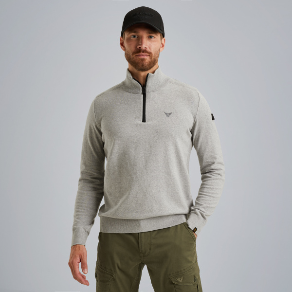 Pullover with half-zip – Grey Comfort Denim – Pullovers | PME LEGEND