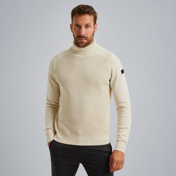Turtleneck pullover with texture – Grey Comfort Denim – Knitwear | PME LEGEND