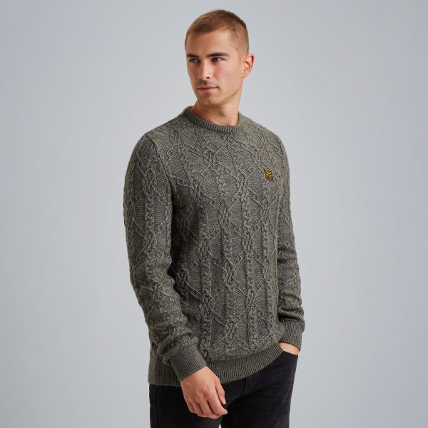 Pullover with cable pattern – Grey Comfort Denim – Pullovers | PME LEGEND