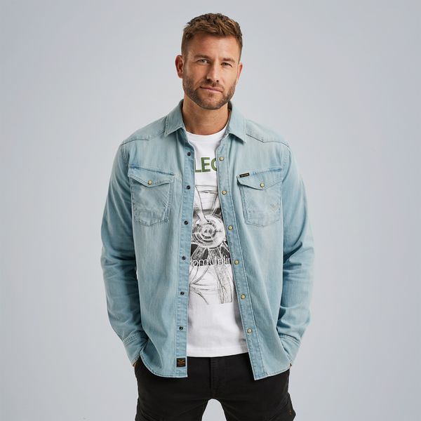 Denim shirt met comfort stretch – Black Indigo – Casual overhemden | PME LEGEND