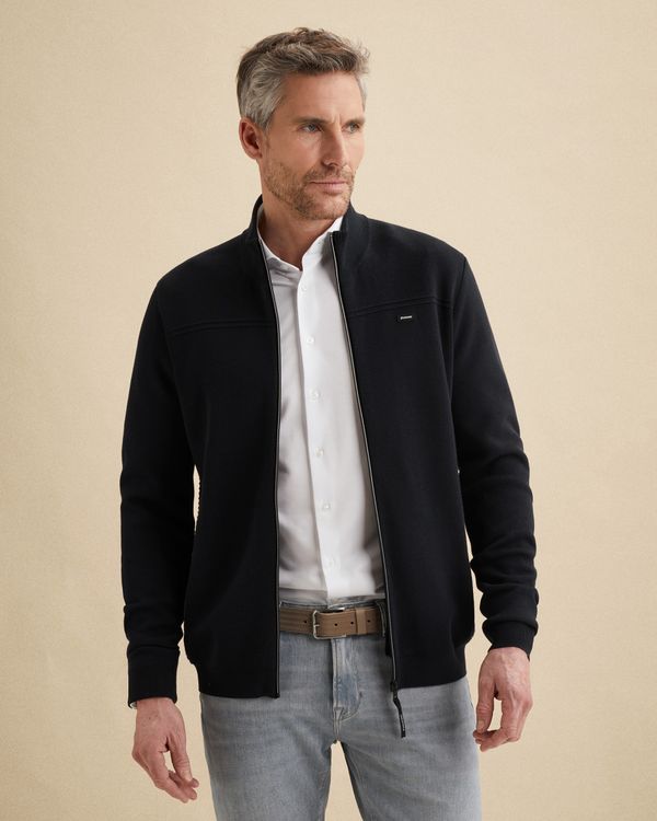 Cardigan in cotton/modal with zipper closure – Black Indigo – Cardigans | VANGUARD