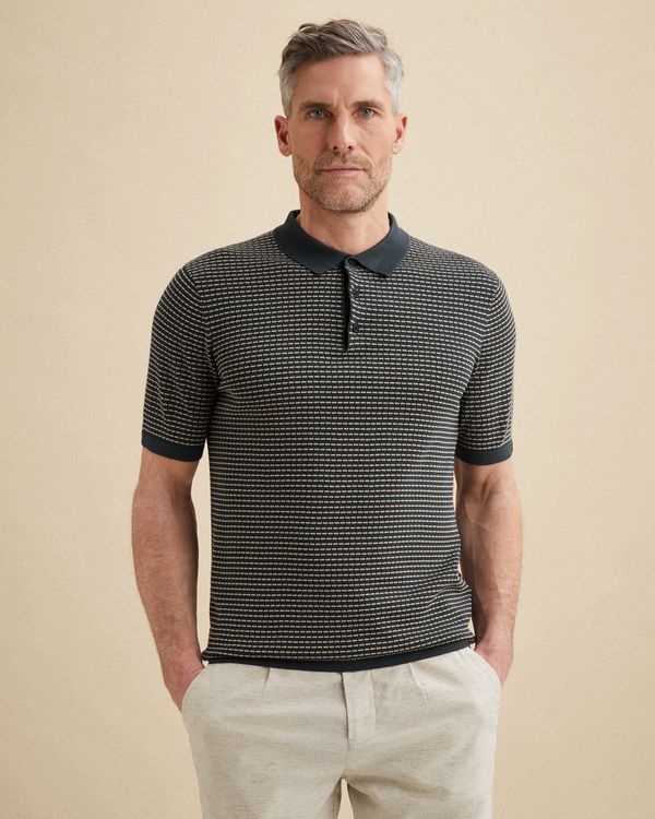Polo shirt in cotton/modal with allover texture – Black Indigo – Polo shirts | VANGUARD