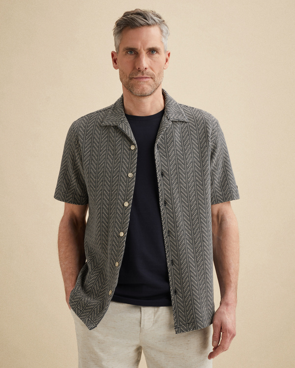 Shirt with short sleeves and herringbone texture – Black Indigo – Dress shirts | VANGUARD