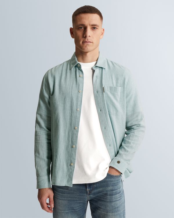 Shirt in cotton/linen twill with chest pocket – Black Indigo – Casual shirts | CAST IRON