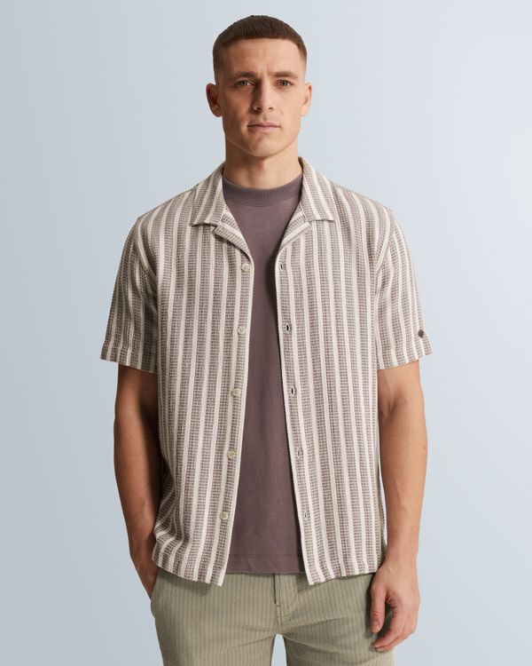 Shirt with short sleeves and multicolored stripe pattern – Grey Comfort Denim – Casual overhemden | CAST IRON