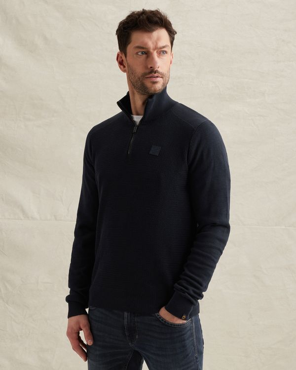 Pullover in cotton/modal with half-zip – Black Indigo – Pullovers | PME LEGEND
