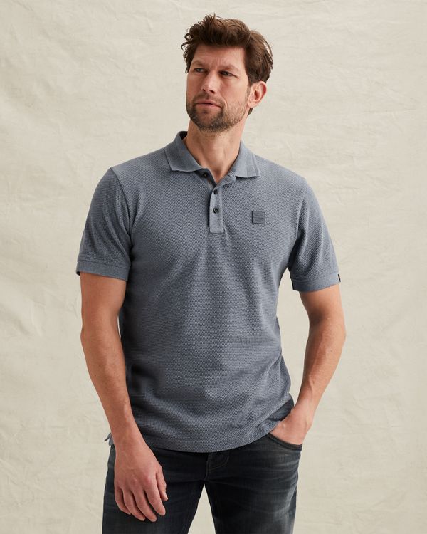 Polo shirt with texture and ribbed hems – Grey Comfort Denim – Polo shirts | PME LEGEND