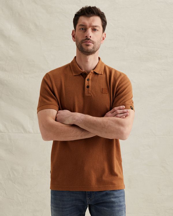 Polo shirt with texture and ribbed hems – Pumpkin Spice – Polo shirts | PME LEGEND
