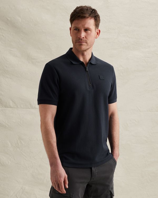 Polo shirt with waffle texture and ribbed collar – Black Indigo – Polo shirts | PME LEGEND