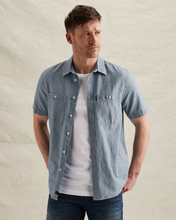 Overhemd van katoen/linnen met korte mouwen – Black Indigo – New in | PME LEGEND