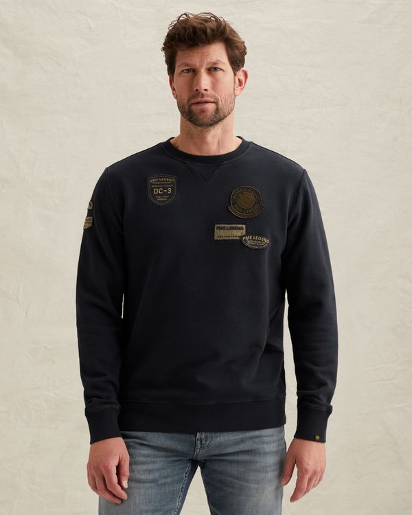 Sweatshirt with badges and garment-dye wash – Black Indigo – Sweatshirts | PME LEGEND
