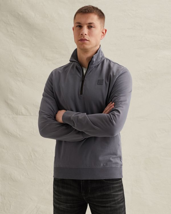 Sweatshirt with stand-up collar and garment-dye wash – Grey Comfort Denim – Sweatshirts | PME LEGEND