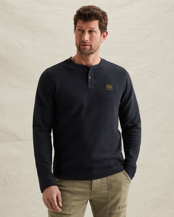 Henley T-shirt with long sleeves – Black Indigo – T-shirts | PME LEGEND