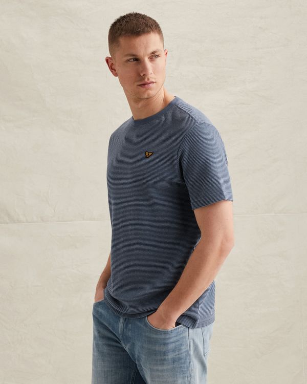 T-shirt with two-tone stripe pattern and texture – Black Indigo – T-shirts | PME LEGEND