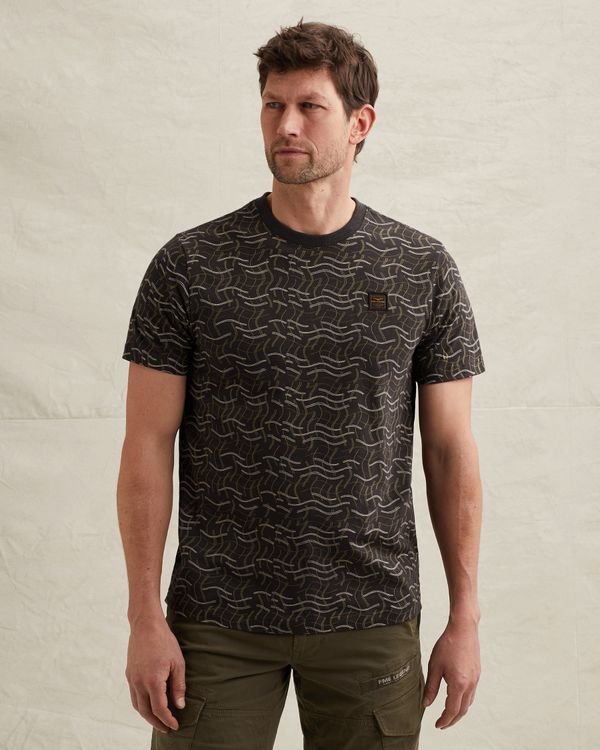 T-shirt in slub jersey with allover print and badge – Brown – T-shirts | PME LEGEND