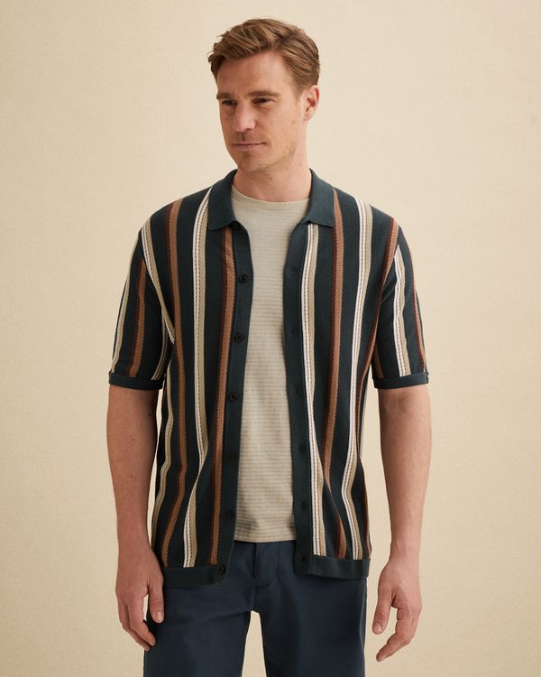 Polo shirt in cotton/modal with stripe texture – Black Indigo – Polo shirts | VANGUARD