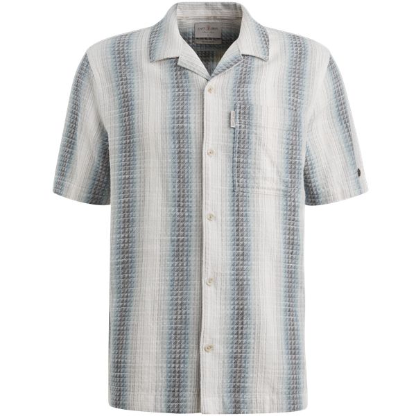 Shirt with short sleeves and vertical stripe pattern – Black Indigo – Casual overhemden | CAST IRON