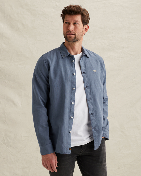 Overhemd van katoen/linnen met garment-dye wassing