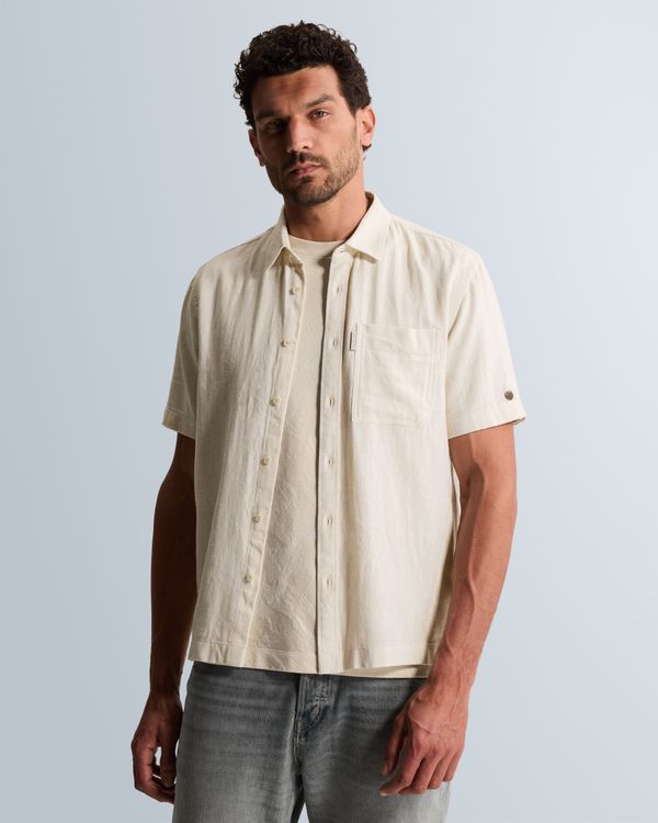 Shirt with short sleeves in cotton/linen twill – Grey Comfort Denim – Casual shirts | CAST IRON