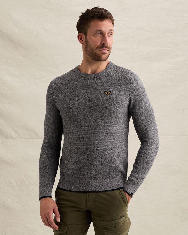 Pullover with crewneck and stripe pattern – Grey Comfort Denim – Pullovers | PME LEGEND