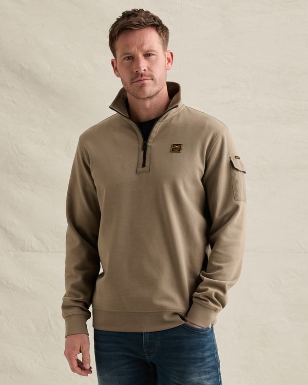 Sweatshirt with half-zip and badge – Brown – Sweatshirts | PME LEGEND