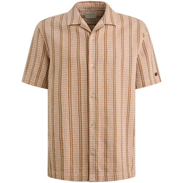 Shirt with short sleeves and woven stripe pattern – Brown – Casual shirts | CAST IRON