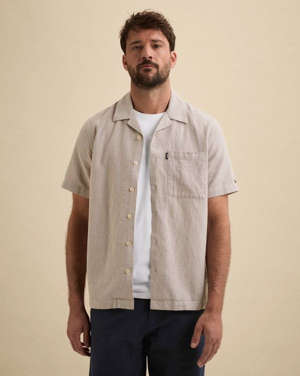 Overhemd met korte mouwen van een katoen/linnenblend – Brown – Heren casual overhemden | VANGUARD