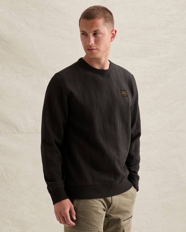 Sweatshirt with allover jacquard pattern and badge – Brown – Sweatshirts | PME LEGEND