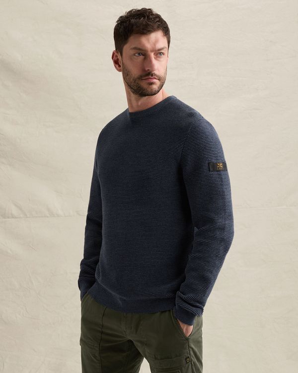 Pull avec texture côtelée et détail bande avec badge – Black Indigo – Pulls | PME LEGEND