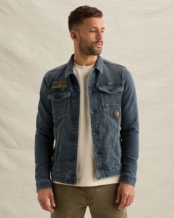 Denim jacket with badges and button closure – Black Indigo – Jackets | PME LEGEND