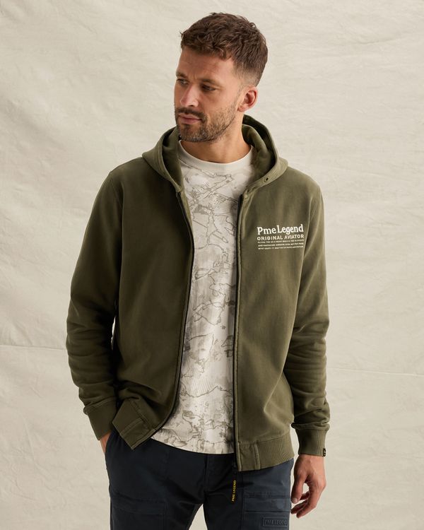 Sweat jacket with garment-dye wash and zipper closure – Weeping Willow – Sweatshirts | PME LEGEND