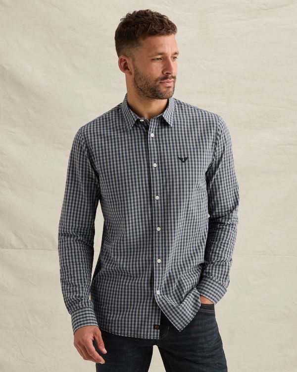 Shirt with check pattern and embroidered logo – Black Indigo – Casual shirts | PME LEGEND