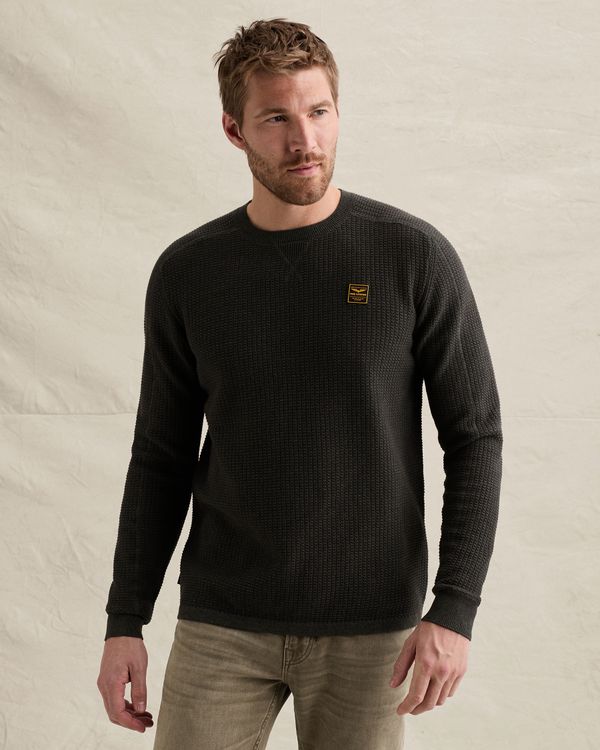 Pullover with allover textured stripe pattern – Brown – Pullovers | PME LEGEND