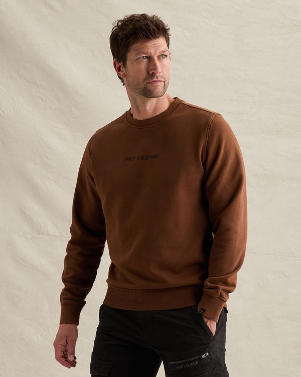 Sweatshirt with garment-dye wash and chest logo – Brown – Sweatshirts | PME LEGEND