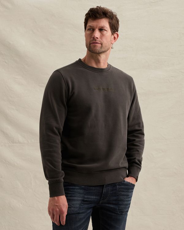Sweatshirt with garment-dye wash and chest logo – Brown – Sweatshirts | PME LEGEND