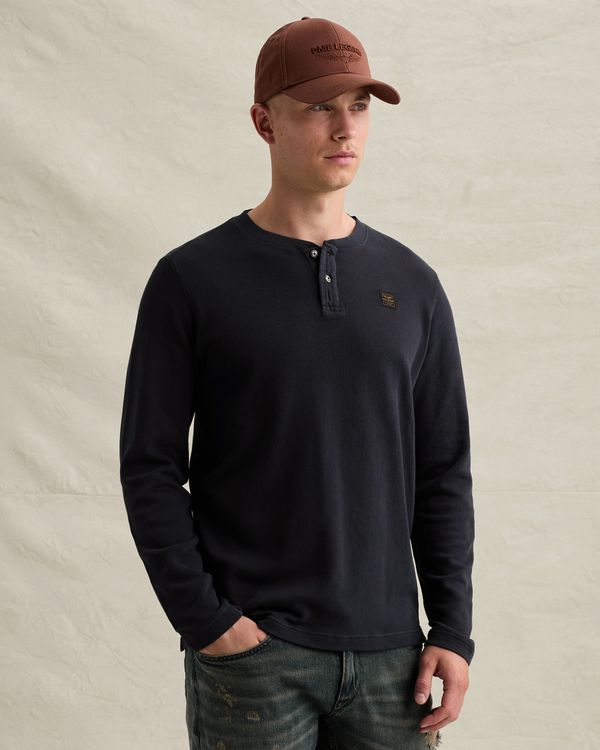 T-shirt Henley à manches longues avec teint en pièce – Black Indigo – T-shirts | PME LEGEND