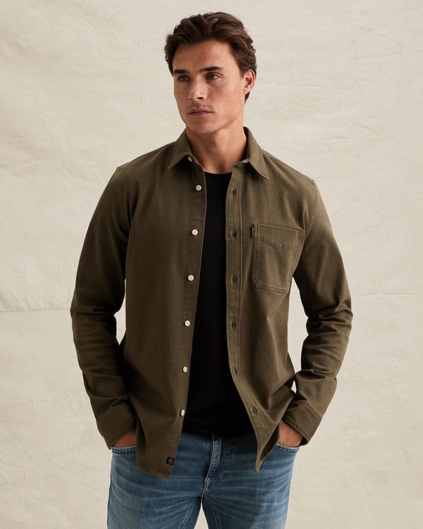 Denim shirt with overdyed wash and chest pocket – Brown – Casual shirts | PME LEGEND
