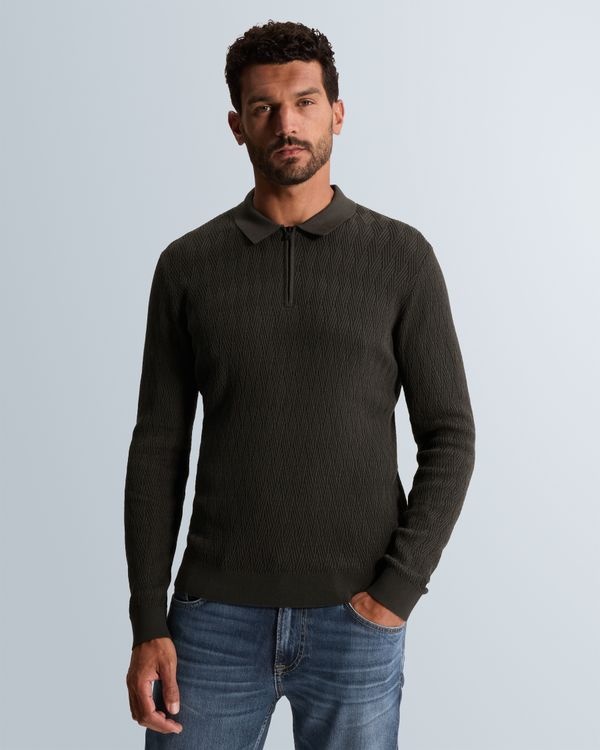 Pullover with zip polo collar and allover texture – Grey Comfort Denim – Pullovers | CAST IRON