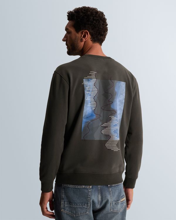 Sweatshirt with back graphic and chest logo – Grey Comfort Denim – Heren sweatshirts | CAST IRON