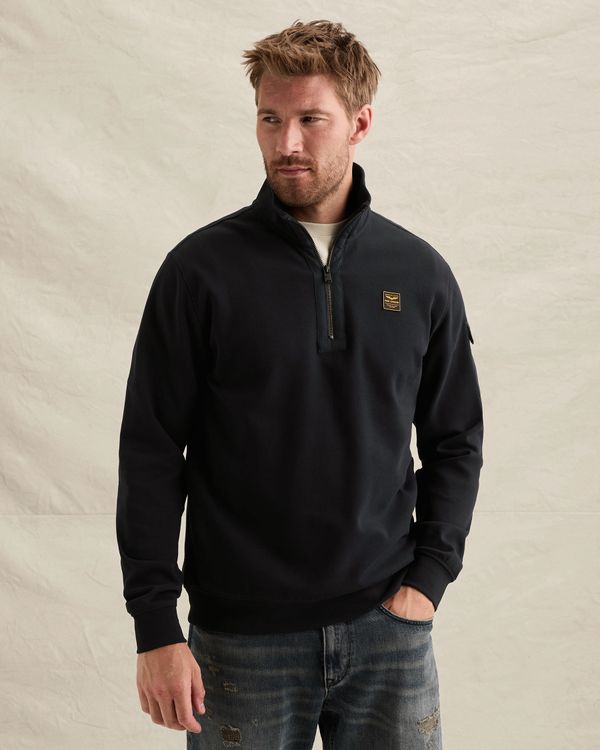 Sweatshirt with half-zip and badge – Black Indigo – Sweatshirts | PME LEGEND