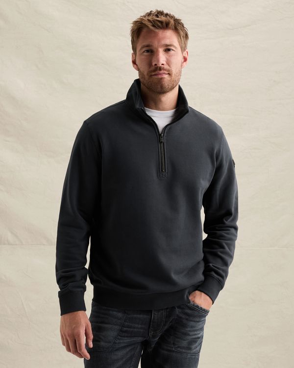 Sweatshirt with half-zip and garment-dye wash – Black Indigo – Sweatshirts | PME LEGEND