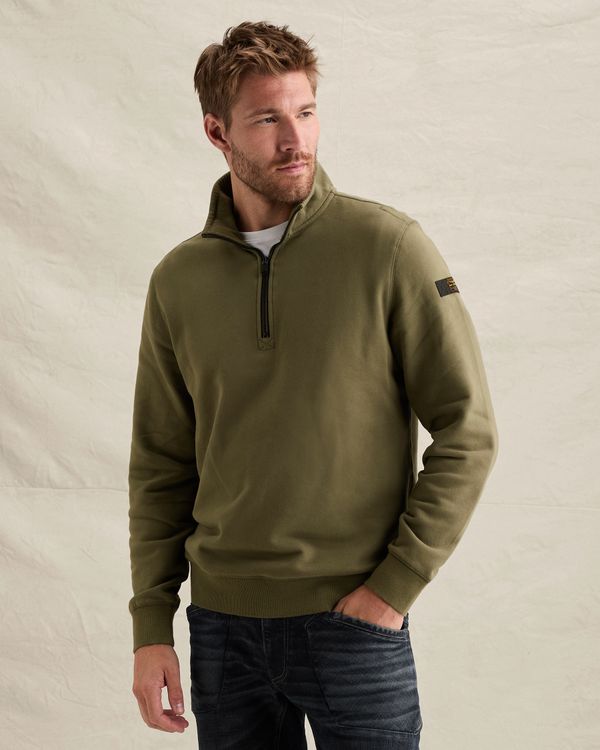 Sweatshirt with half-zip and garment-dye wash – Weeping Willow – Sweatshirts | PME LEGEND