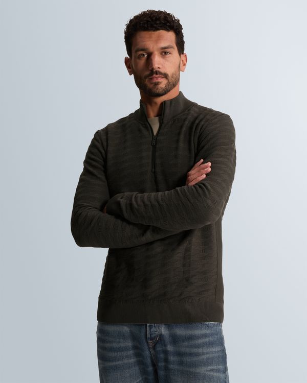 Pullover with half-zip and allover texture – Grey Comfort Denim – Heren truien | CAST IRON