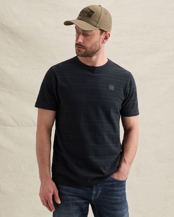 T-shirt with stripe pattern and waffle texture – Black Indigo – T-shirts | PME LEGEND