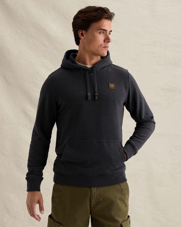 Hoodie with rubber badge and kangaroo pocket – Black Indigo – Hoodies | PME LEGEND