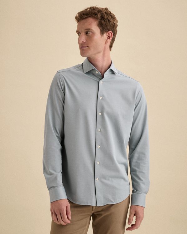 Elevated Knit shirt with two-tone effect – Black Indigo – Dress shirts | VANGUARD